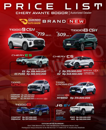 Pricelist Harga Chery bintara 2025